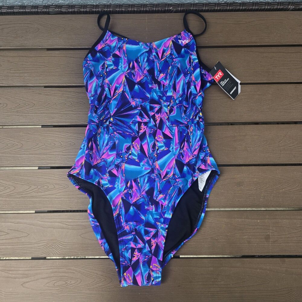 TYR Women Durafast Crystallize Multicolor Cutoutfit One Piece Swimsuit Sz 34 New